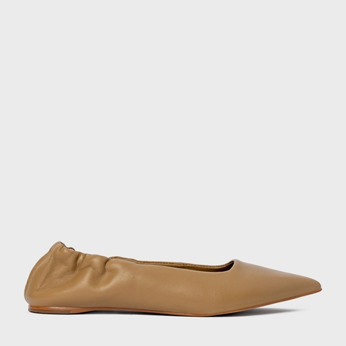 Sapatilha Ripple Bico Fino Couro Bege Almond