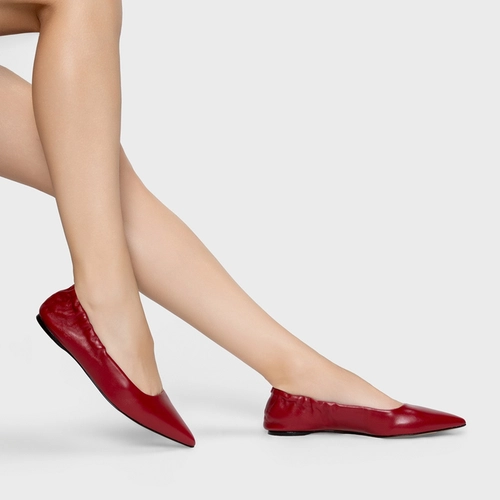 Sapatilha Ripple Bico Fino Couro Vermelho Malbec