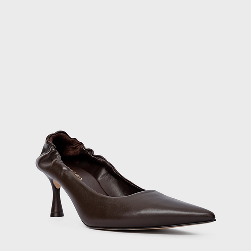 Scarpin Ripple Salto Fino Couro Marrom Dark Brown
