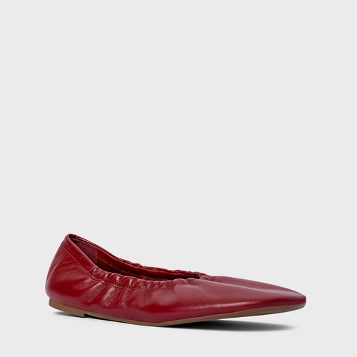 Sapatilha Ripple Bico Alongado Couro Vermelho Malbec