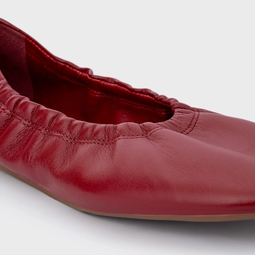 Sapatilha Ripple Bico Alongado Couro Vermelho Malbec