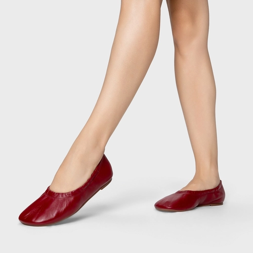 Sapatilha Ripple Bico Alongado Couro Vermelho Malbec