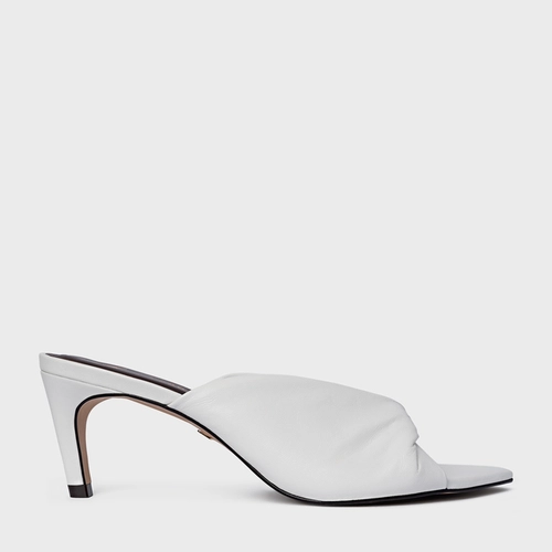 Open Mule Twist Salto Fino Couro Branco