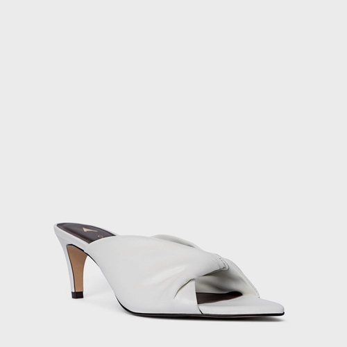 Open Mule Twist Salto Fino Couro Branco