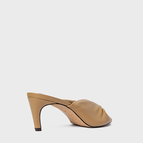 Open Mule Twist Salto Fino Couro Bege Almond