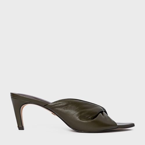 Open Mule Twist Salto Fino Couro Verde Herb