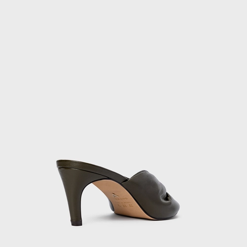 Open Mule Twist Salto Fino Couro Verde Herb