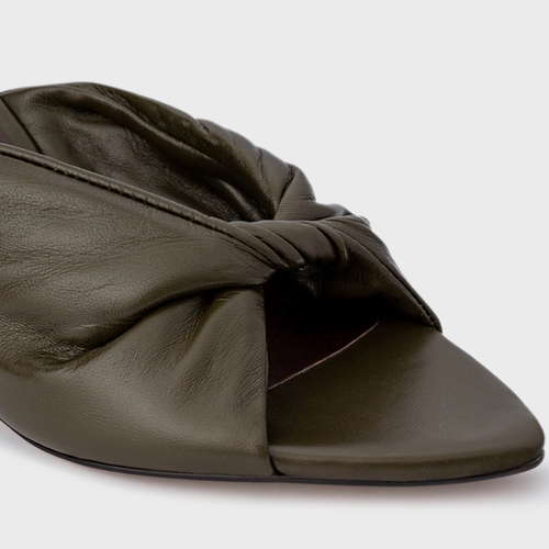 Open Mule Twist Salto Fino Couro Verde Herb