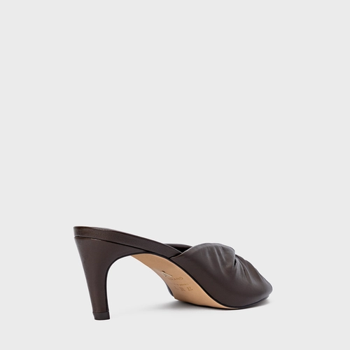 Open Mule Twist Salto Fino Couro Marrom Dark Brown