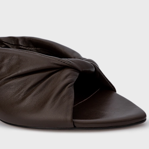 Open Mule Twist Salto Fino Couro Marrom Dark Brown