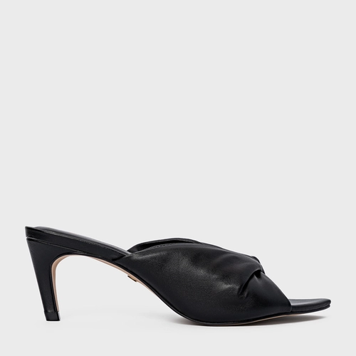 Open Mule Twist Salto Fino Couro Preto