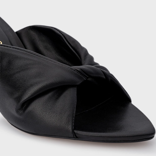 Open Mule Twist Salto Fino Couro Preto