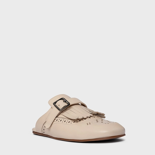 Mule Clog Franjas Couro Off White Cotton