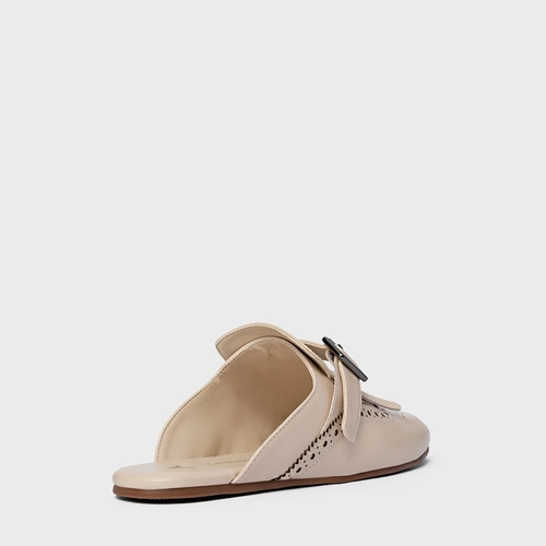 Mule Clog Franjas Couro Off White Cotton