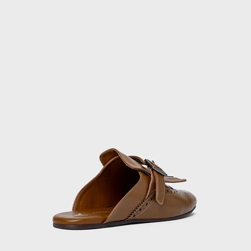 Mule Clog Franjas Couro Marrom Saddle