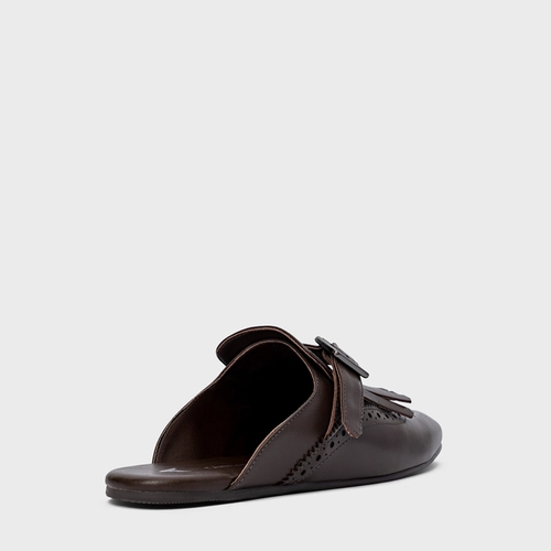 Mule Clog Franjas Couro Marrom Dark Brown