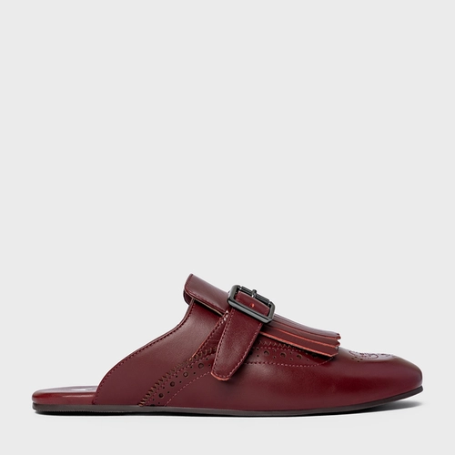 Mule Clog Franjas Couro Vinho Mahogany