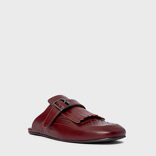 Mule Clog Franjas Couro Vinho Mahogany