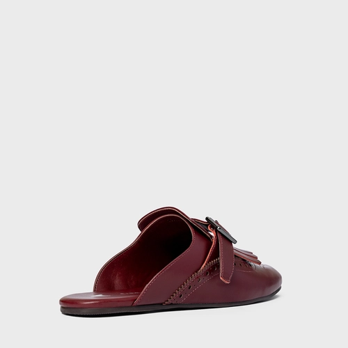 Mule Clog Franjas Couro Vinho Mahogany