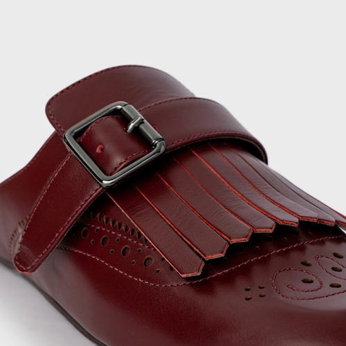 Mule Clog Franjas Couro Vinho Mahogany