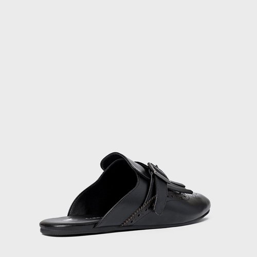 Mule Clog Franjas Couro Preto