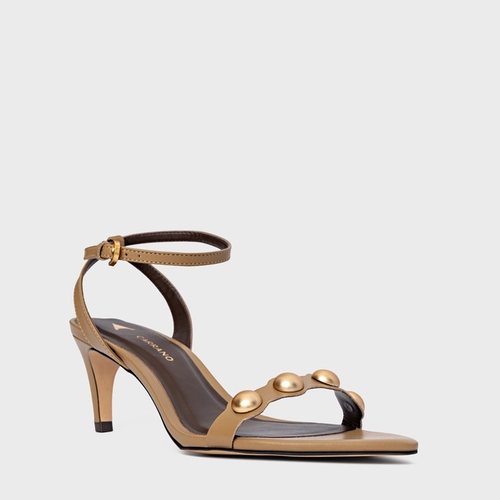 Sandália Balls Salto Fino Couro Bege Almond