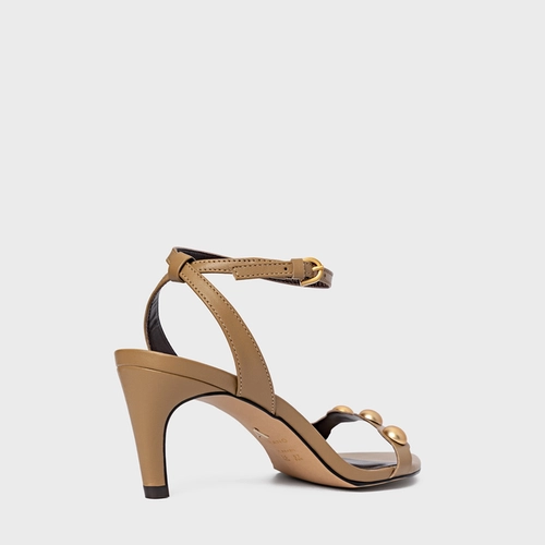 Sandália Balls Salto Fino Couro Bege Almond