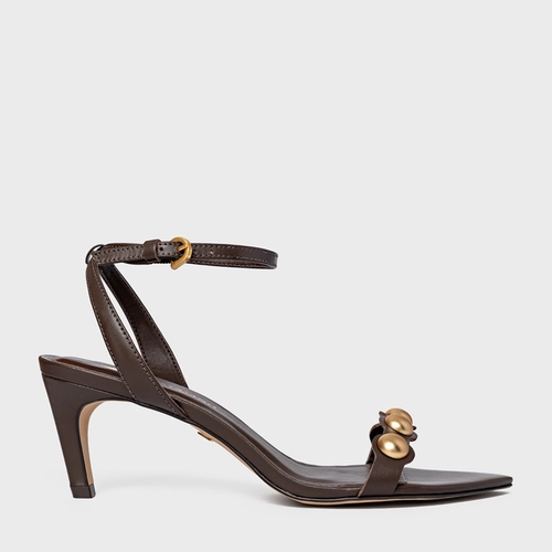 Sandália Balls Salto Fino Couro Marrom Dark Brown