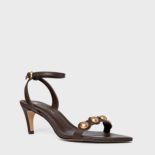 Sandália Balls Salto Fino Couro Marrom Dark Brown