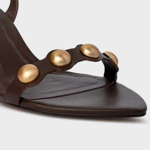 Sandália Balls Salto Fino Couro Marrom Dark Brown