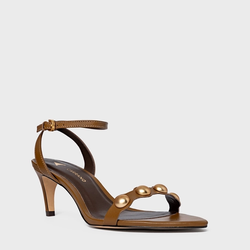 Sandália Balls Salto Fino Couro Marrom Saddle