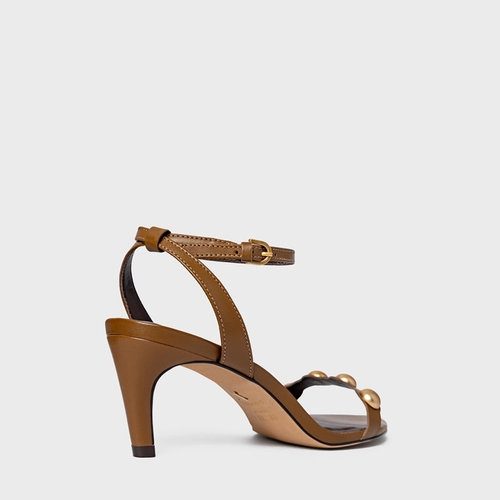Sandália Balls Salto Fino Couro Marrom Saddle