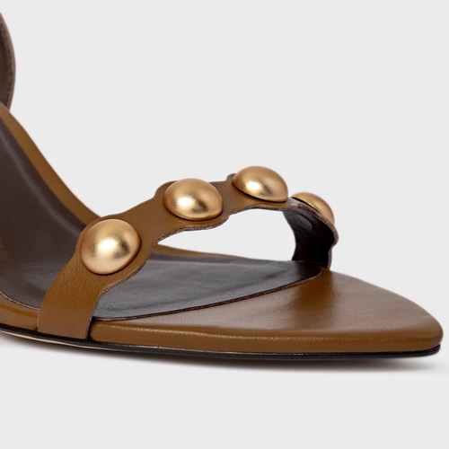 Sandália Balls Salto Fino Couro Marrom Saddle