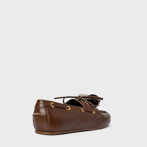 Loafer Dockside Pompom Couro Marrom Brownie