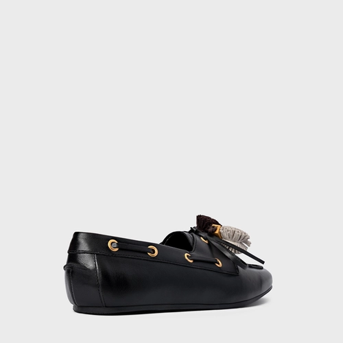 Loafer Dockside Pompom Couro Preto