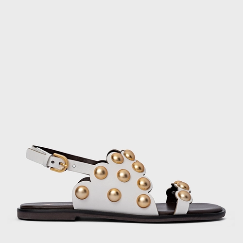 Sandália Flat Balls Recorte Couro Branco