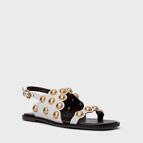 Sandália Flat Balls Recorte Couro Branco