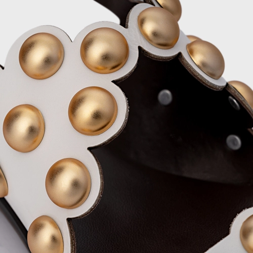 Sandália Flat Balls Recorte Couro Branco