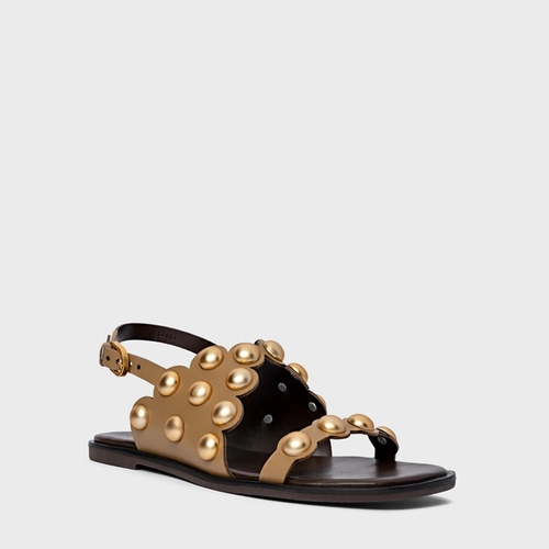 Sandália Flat Balls Recorte Couro Bege Almond