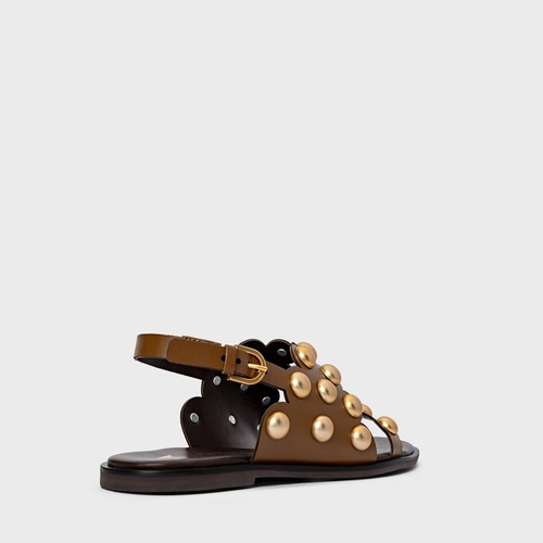 Sandália Flat Balls Recorte Couro Marrom Saddle