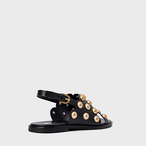 Sandália Flat Balls Recorte Couro Preto