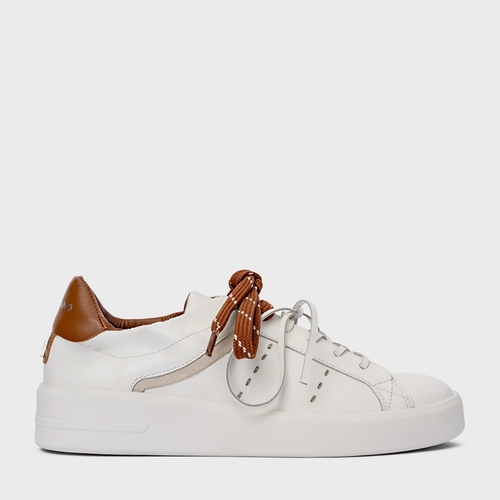 Tênis Detalhe Amarração Flatform Couro Branco e Ferrugem