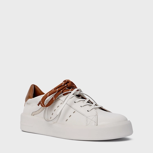 Tênis Detalhe Amarração Flatform Couro Branco e Ferrugem