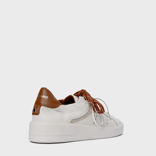 Tênis Detalhe Amarração Flatform Couro Branco e Ferrugem