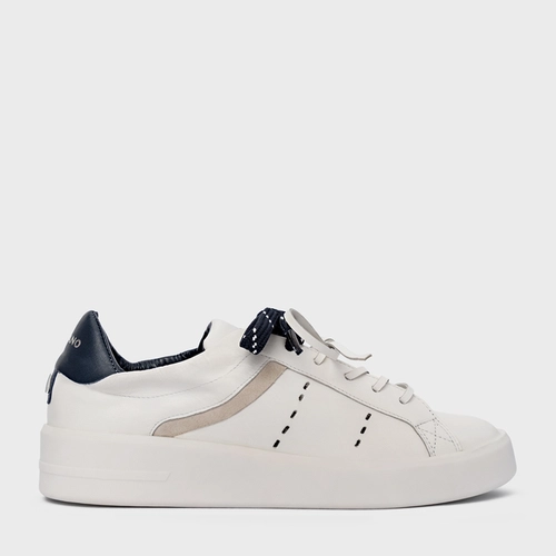 Tênis Detalhe Amarração Flatform Couro Branco e Navy
