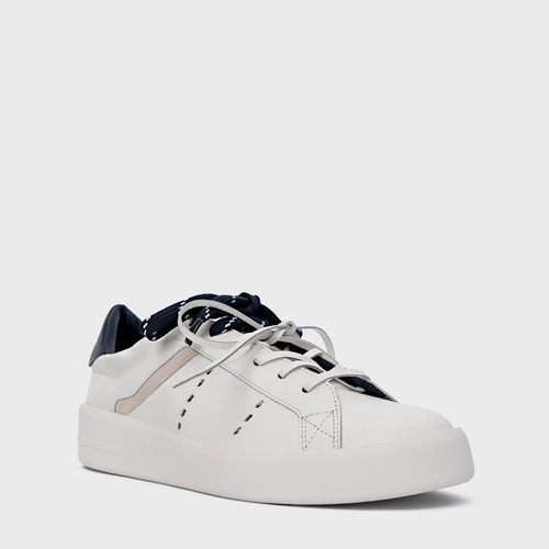 Tênis Detalhe Amarração Flatform Couro Branco e Navy