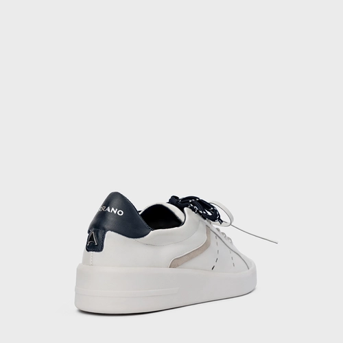 Tênis Detalhe Amarração Flatform Couro Branco e Navy
