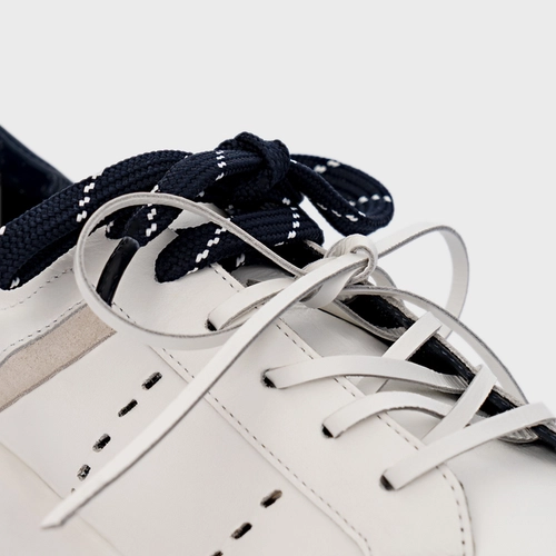 Tênis Detalhe Amarração Flatform Couro Branco e Navy