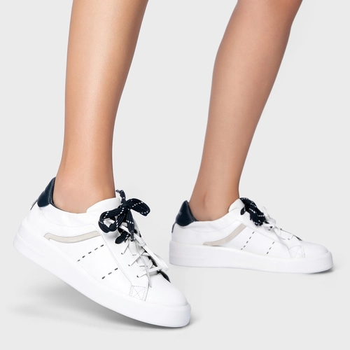 Tênis Detalhe Amarração Flatform Couro Branco e Navy