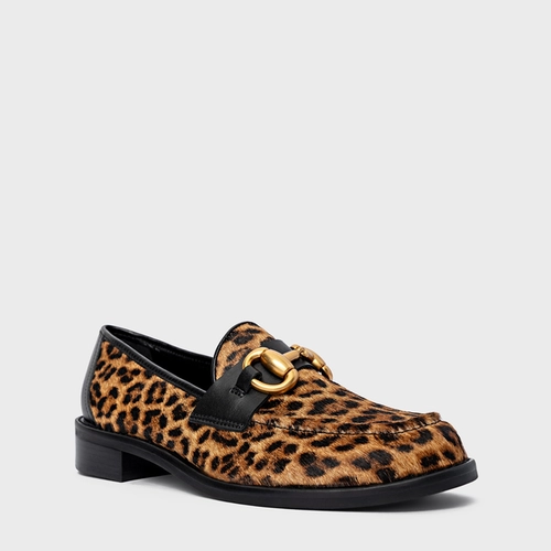 Loafer Bridão Salto Bloco Pelo Animal Print Honey